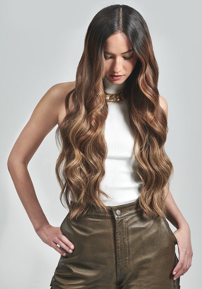 Long dimensional balayage waves with added length and volume from extensions at Spoke & Weal